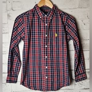 U.S. Polo Assn Boys Plaid Button Down Shirt Red Blue Size Medium